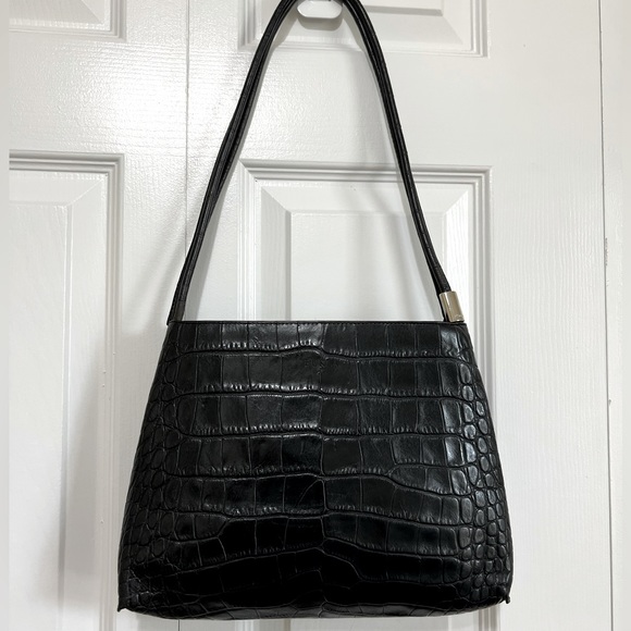 Furla Bags Vintage Furla Croc Embossed Black Leather Bag Poshmark